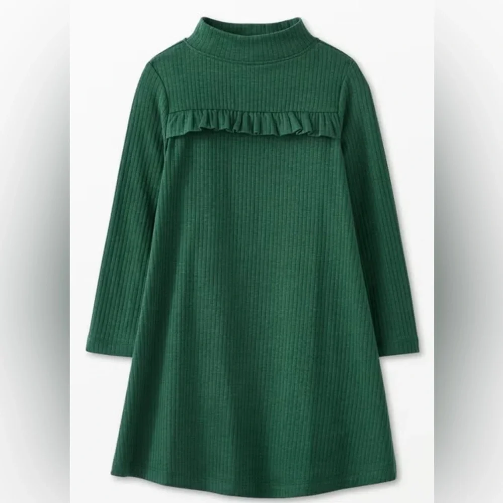 NWT Hanna Andersson Aline Long Sleeve Dress, Malachite‎ Green, Size 120 (US 6-7)